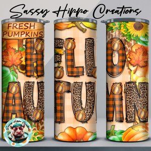 Skinny Tumbler Hello Autumn Pumpkin Fall 20oz Stainless-Steel Hand Sublimated